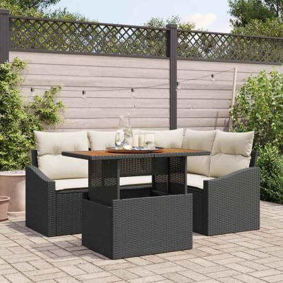 Set de canapele pentru grădină 5 pcs Negru Rattan poli GartenMobel Dekor