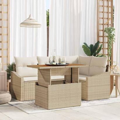 Set de canapele pentru grădină 5 pcs Bej Rattan poli GartenMobel Dekor