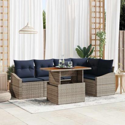 Set de canapele pentru grădină 6 pcs Gri Rattan poli GartenMobel Dekor