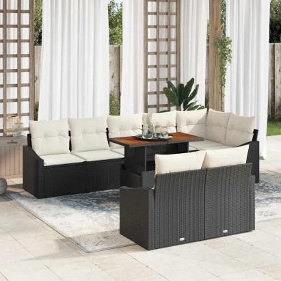 Set de canapele pentru grădină 9 pcs Negru Rattan poli GartenMobel Dekor