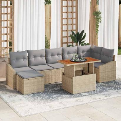 Set de canapele pentru grădină 8 pcs Bej Rattan poli GartenMobel Dekor
