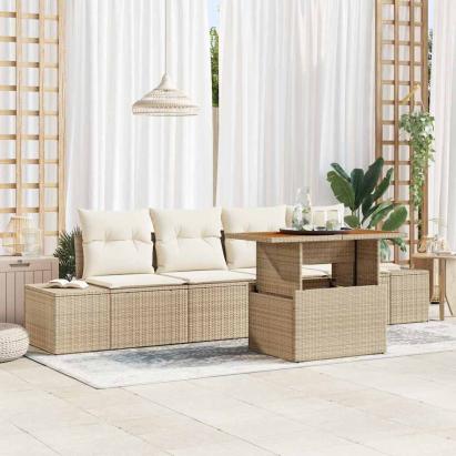 Set de canapele pentru grădină 5 pcs Bej Rattan poli GartenMobel Dekor