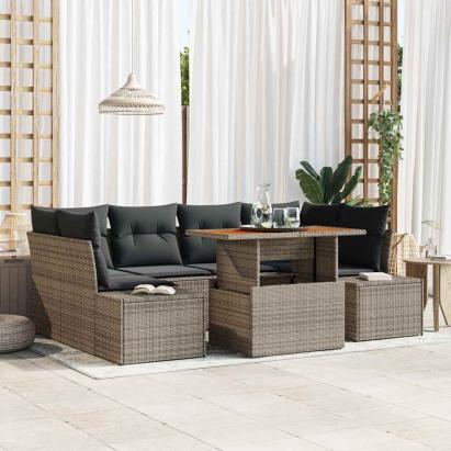 Set de canapele pentru grădină 7 pcs Gri Rattan poli GartenMobel Dekor