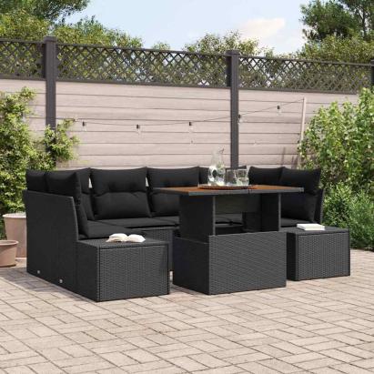 Set de canapele pentru grădină 7 pcs Negru Rattan poli GartenMobel Dekor