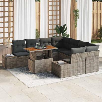 Set de canapele pentru grădină 9 pcs Gri Rattan poli GartenMobel Dekor