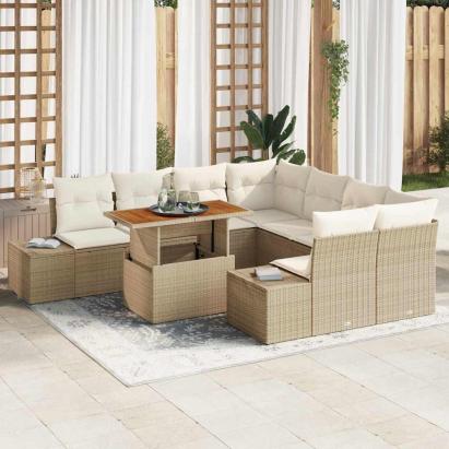 Set de canapele pentru grădină 9 pcs Bej Rattan poli GartenMobel Dekor