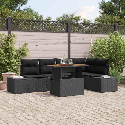 Set de canapele pentru grădină 6 pcs Negru Rattan poli GartenMobel Dekor
