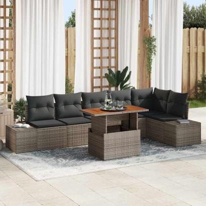 Set de canapele pentru grădină 7 pcs Gri Rattan poli GartenMobel Dekor