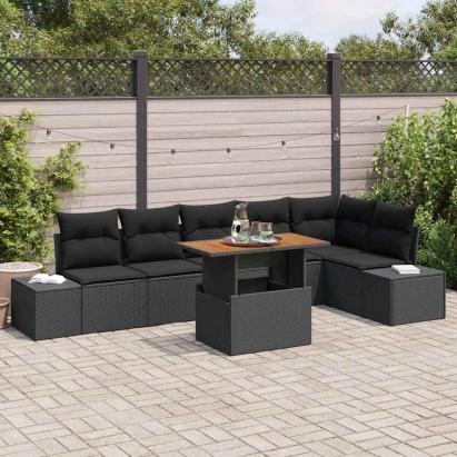 Set de canapele pentru grădină 7 pcs Negru Rattan poli GartenMobel Dekor