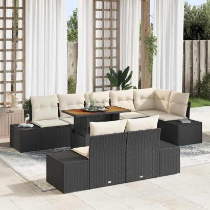 Set de canapele pentru grădină 9 pcs Negru Rattan poli GartenMobel Dekor