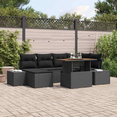 Set de canapele pentru grădină 7 pcs Negru Rattan poli GartenMobel Dekor