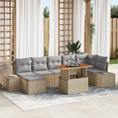 Set de canapele pentru grădină 8 pcs Bej Rattan poli GartenMobel Dekor