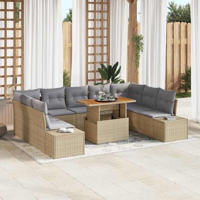 Set de canapele pentru grădină 10 pcs Bej Rattan poli GartenMobel Dekor