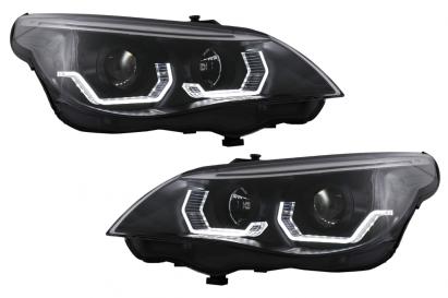 Faruri 3D LED Angel Eyes BMW Seria 5 E60 E61 (2003-2007) LCI Design Negru