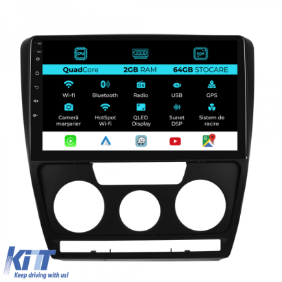 Navigatie Android Dedicata Skoda Octavia 2 (2004 - 2013), 10Inch, 2Gb Ram, 64Gb Stocare, Carplay