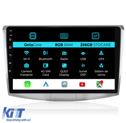 Navigatie Dedicata Volkswagen Passat B6, B7, CC (2005 -2015), 10Inch, 8Gb Ram, 256Gb Stocare, Carplay
