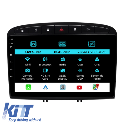 Navigatie Dedicata Peugeot 308 408 (2008-2013), 9Inch, 8Gb Ram, 256Gb Stocare, Carplay