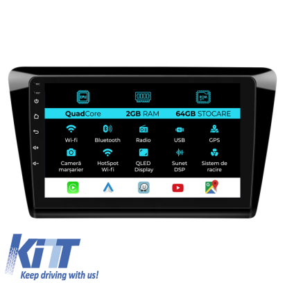 Navigatie Dedicata Skoda Rapid (2011 - 2019), 9 Inch, 2Gb Ram, 64Gb stocare, Carplay