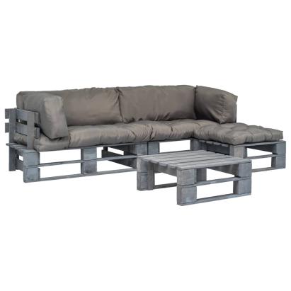 Set mobilier de grădină din paleți cu perne gri, 4 piese, lemn GartenMobel Dekor