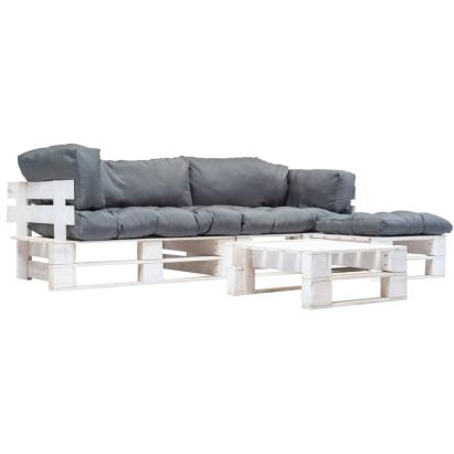 Set mobilier de grădină paleți cu perne gri, 4 piese, lemn GartenMobel Dekor