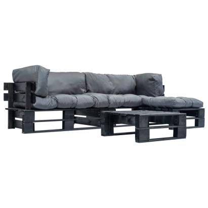 Set mobilier grădină din paleți cu perne gri, 4 piese, lemn GartenMobel Dekor