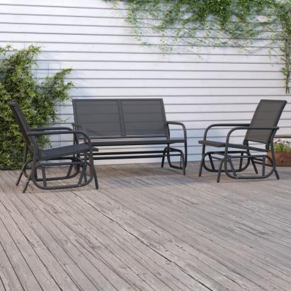Set mobilier grădină planor, 3 piese, negru, textilenă și oțel GartenMobel Dekor