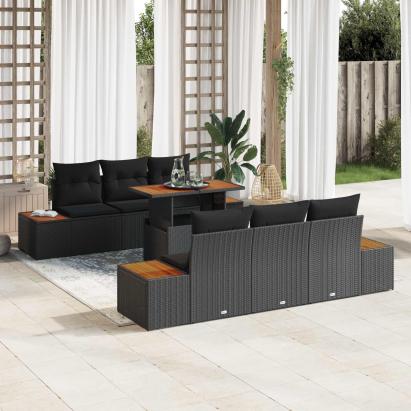 Set de canapele pentru grădină 7 pcs Negru Rattan poli GartenMobel Dekor