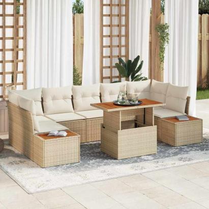 Set de canapele pentru grădină 8 pcs Bej Rattan poli GartenMobel Dekor