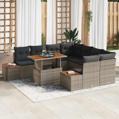 Set de canapele pentru grădină 9 pcs Gri Rattan poli GartenMobel Dekor