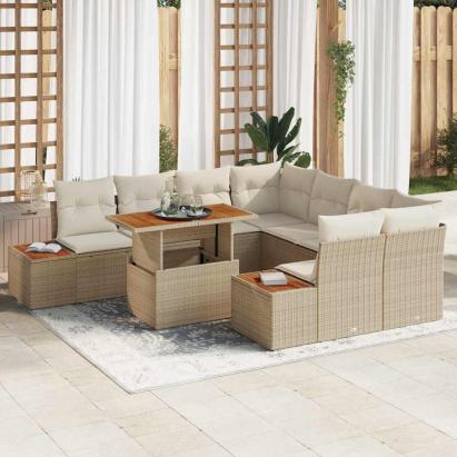 Set de canapele pentru grădină 9 pcs Bej Rattan poli GartenMobel Dekor