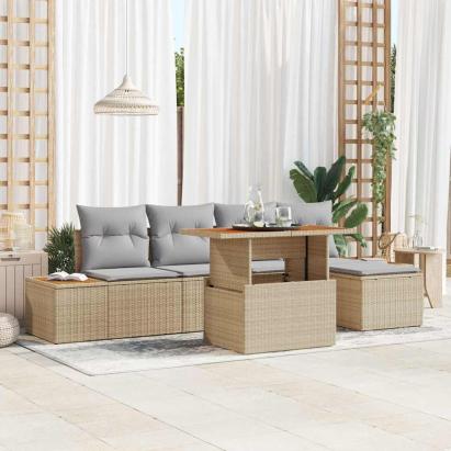 Set de canapele pentru grădină 6 pcs Bej Rattan poli GartenMobel Dekor