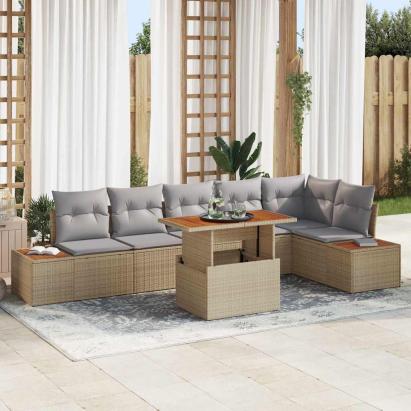 Set de canapele pentru grădină 7 pcs Bej Rattan poli GartenMobel Dekor