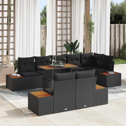 Set de canapele pentru grădină 9 pcs Negru Rattan poli GartenMobel Dekor