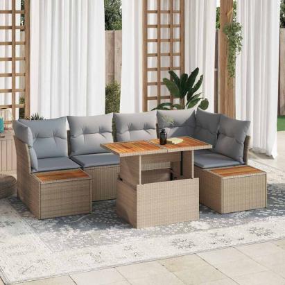 Set de canapele pentru grădină 10 pcs Bej Rattan poli GartenMobel Dekor