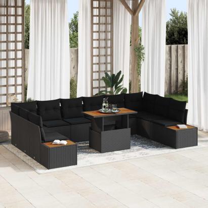 Set de canapele pentru grădină 11 pcs Negru Rattan poli GartenMobel Dekor