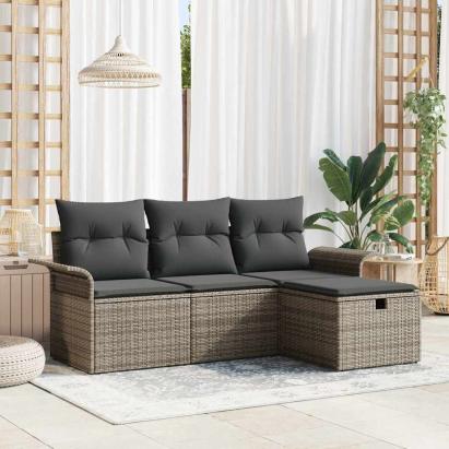 Set de canapele pentru grădină cu pernă 4 pcs Gri poliratan GartenMobel Dekor