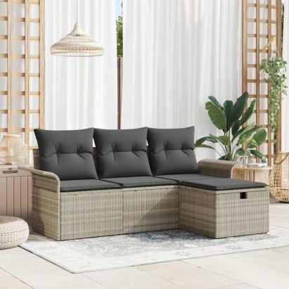 Set de canapele pentru grădină 4 pcs Gri deschis Rattan poli GartenMobel Dekor