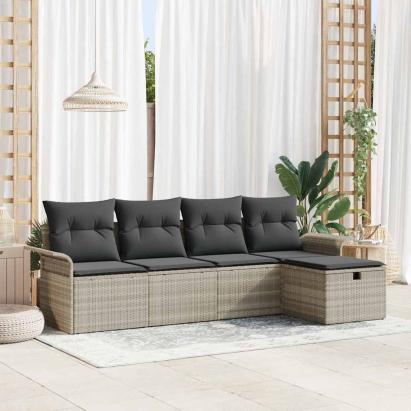 Set de canapele pentru grădină 5 pcs Gri deschis poliratan GartenMobel Dekor