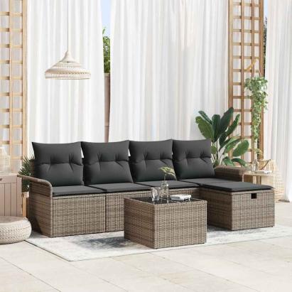 Set de canapele pentru grădină cu pernă 6 pcs Gri poliratan GartenMobel Dekor
