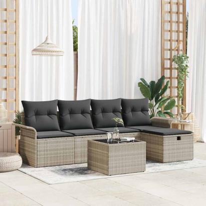 Set de canapele pentru grădină 6 pcs Gri deschis poliratan GartenMobel Dekor