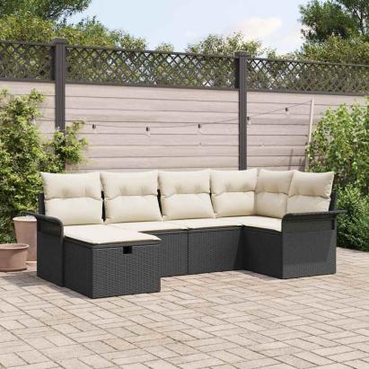 Set de canapele pentru grădină 6 pcs Negru și Crem poliratan GartenMobel Dekor