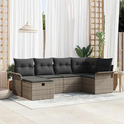 Set de canapele pentru grădină cu pernă 6 pcs Gri poliratan GartenMobel Dekor