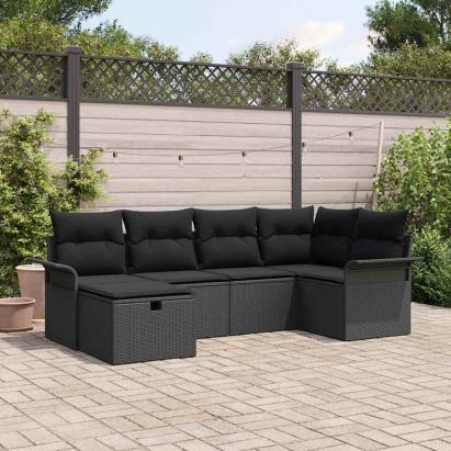 Set de canapele pentru grădină cu pernă 6 pcs Negru poliratan GartenMobel Dekor
