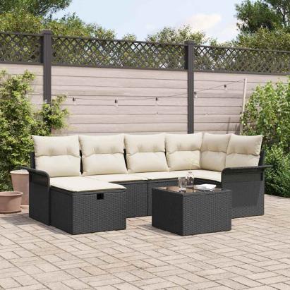 Set de canapele pentru grădină 7 pcs Negru și Crem poliratan GartenMobel Dekor