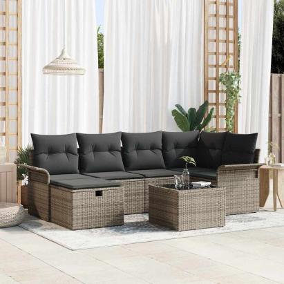 Set de canapele pentru grădină cu pernă 7 pcs Gri poliratan GartenMobel Dekor