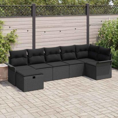 Set de canapele pentru grădină cu pernă 7 pcs Negru poliratan GartenMobel Dekor