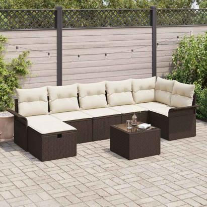Set de canapele pentru grădină 8 pcs Maro și Crem poliratan GartenMobel Dekor