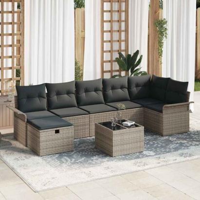 Set de canapele pentru grădină cu pernă 8 pcs Gri poliratan GartenMobel Dekor