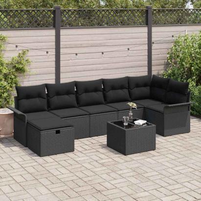 Set de canapele pentru grădină cu pernă 8 pcs Negru poliratan GartenMobel Dekor