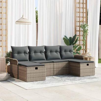 Set de canapele pentru grădină cu pernă 6 pcs Gri poliratan GartenMobel Dekor